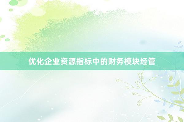 优化企业资源指标中的财务模块经管